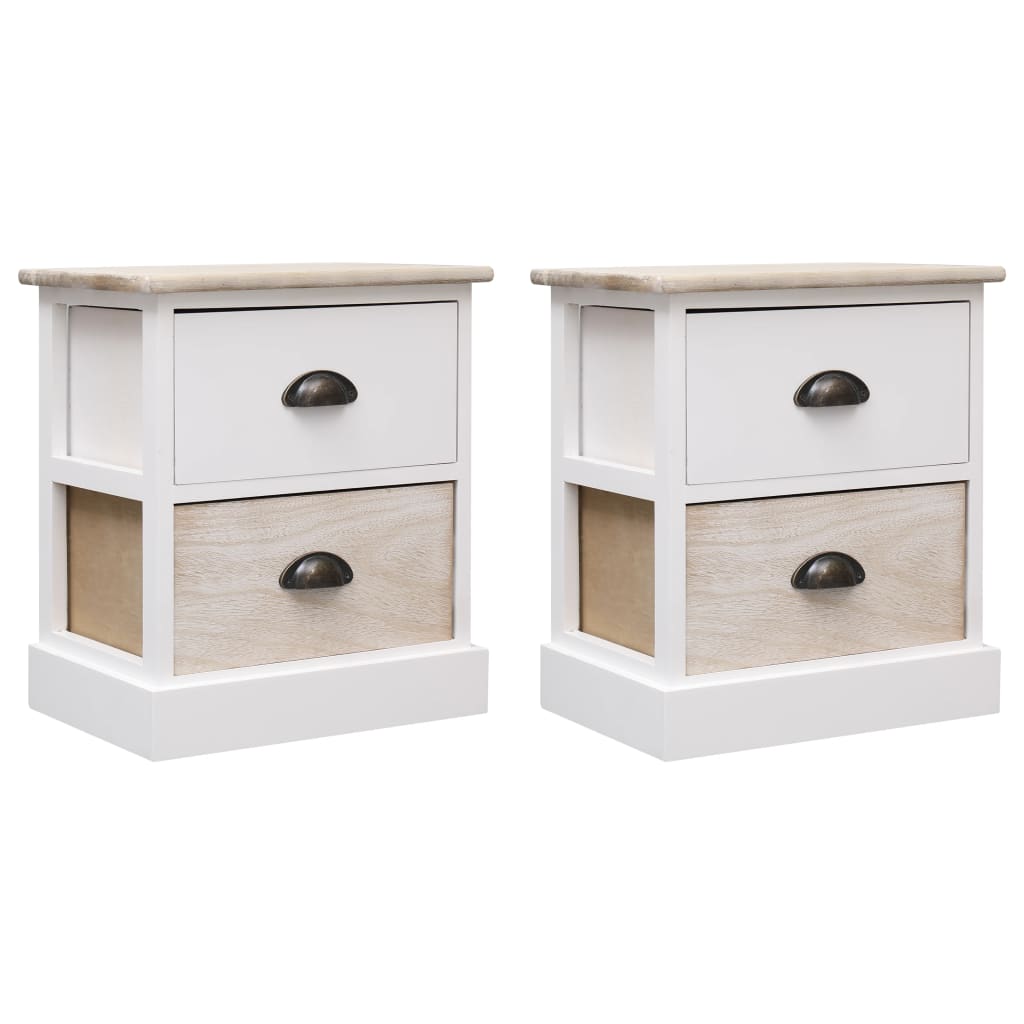 Нощни шкафчета 2 бр бял и естествен цвят 38x28x45 см пауловния