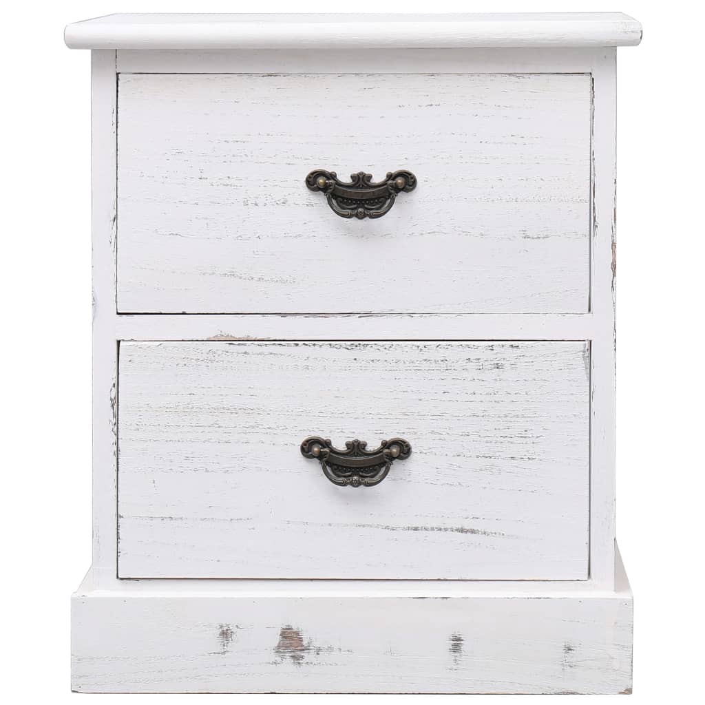 Нощни шкафчета, 2 бр, бели, 38x28x45 см, дърво от пауловния