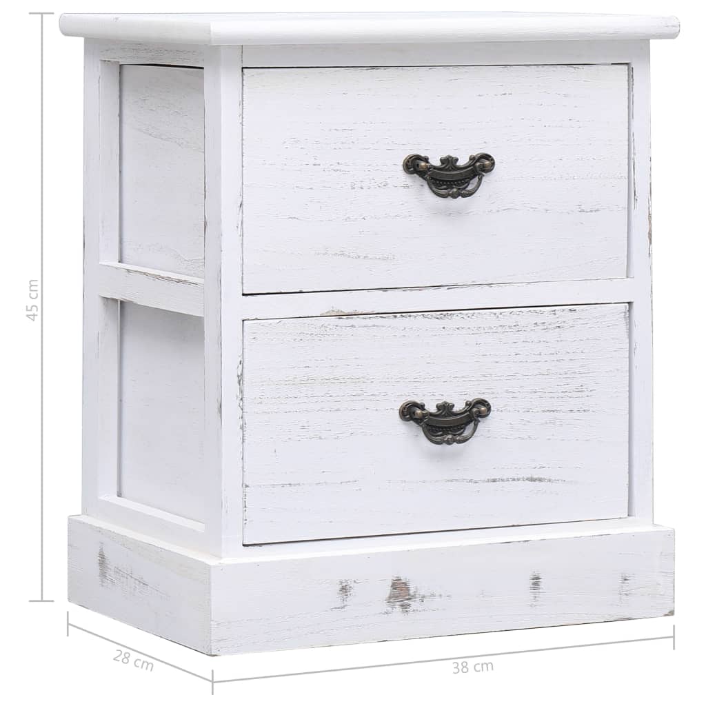 Нощни шкафчета, 2 бр, бели, 38x28x45 см, дърво от пауловния