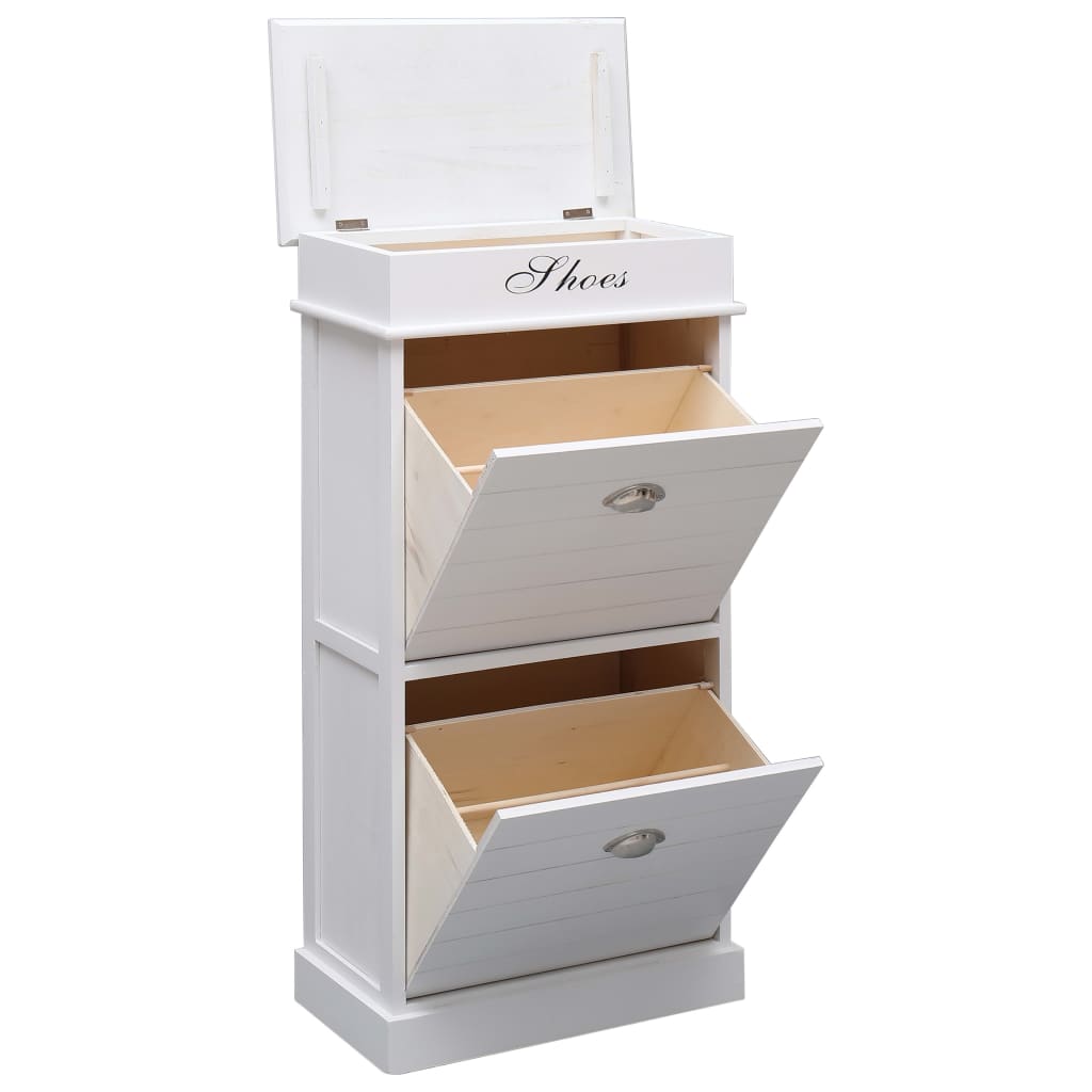 Шкаф за обувки, бял, 50x28x98 см, дърво от пауловния