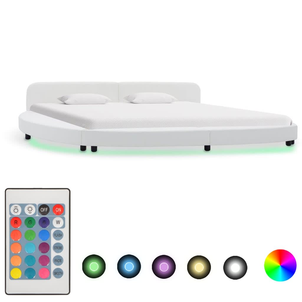Рамка за легло с LED, бяла, изкуствена кожа, 180x200 cм