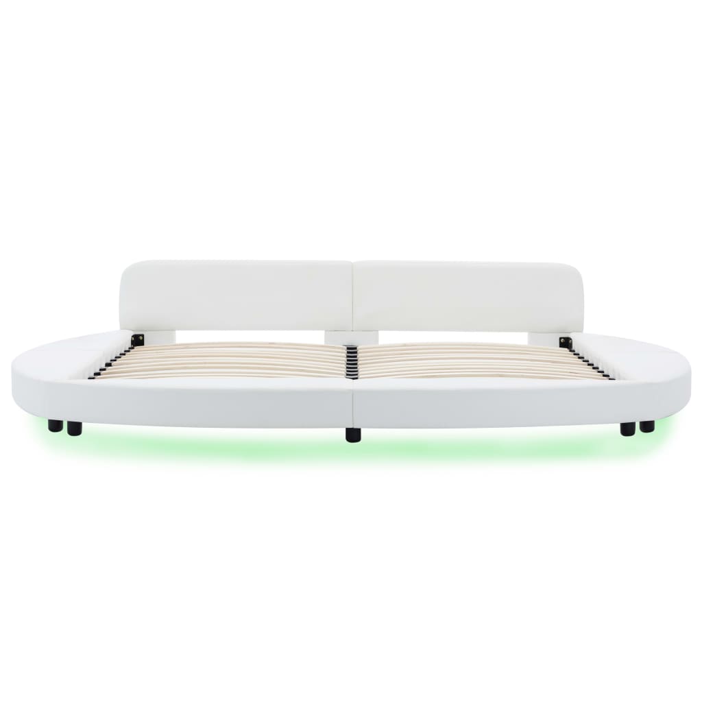 Рамка за легло с LED, бяла, изкуствена кожа, 180x200 cм