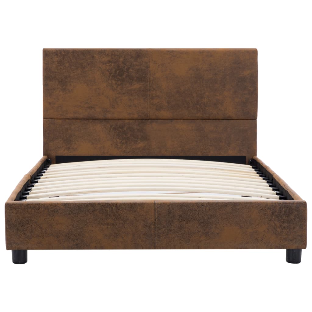 Рамка за легло, кафява, изкуствен велур, 90x200 см