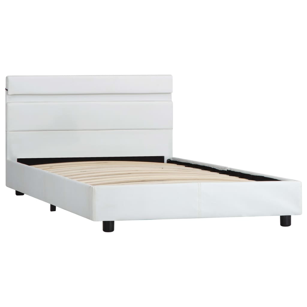 Рамка за легло с LED, бяла, изкуствена кожа, 100x200 cм