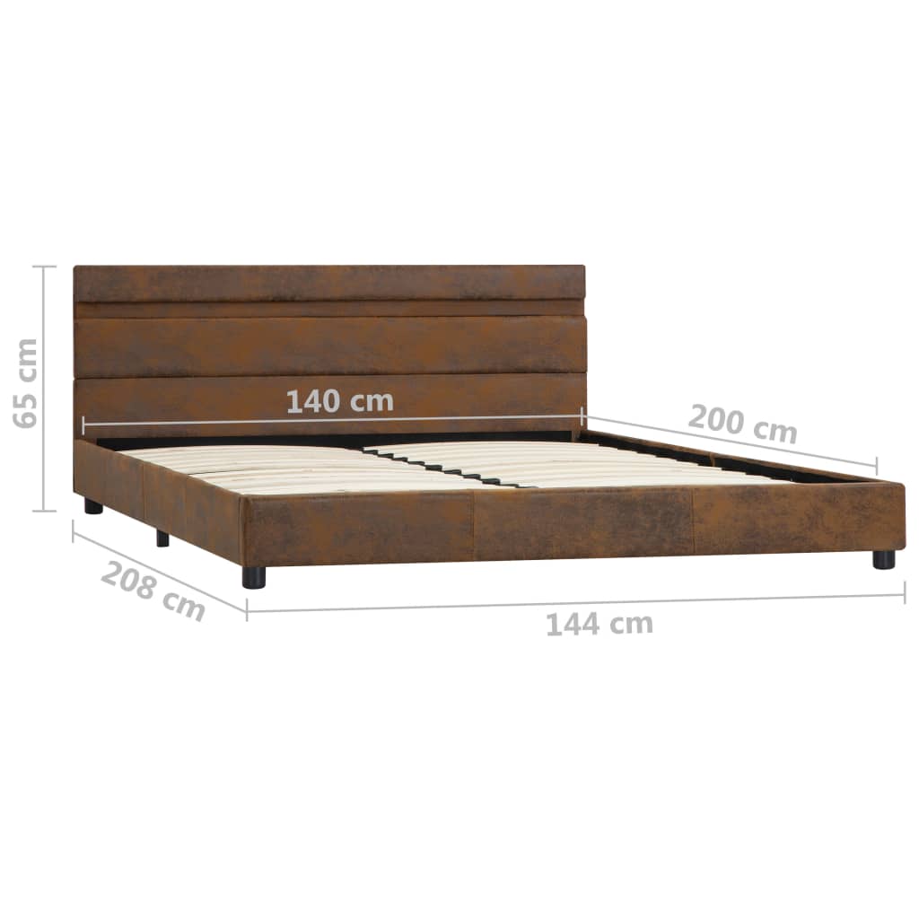 Рамка за легло с LED, кафява, текстил, 140x200 см