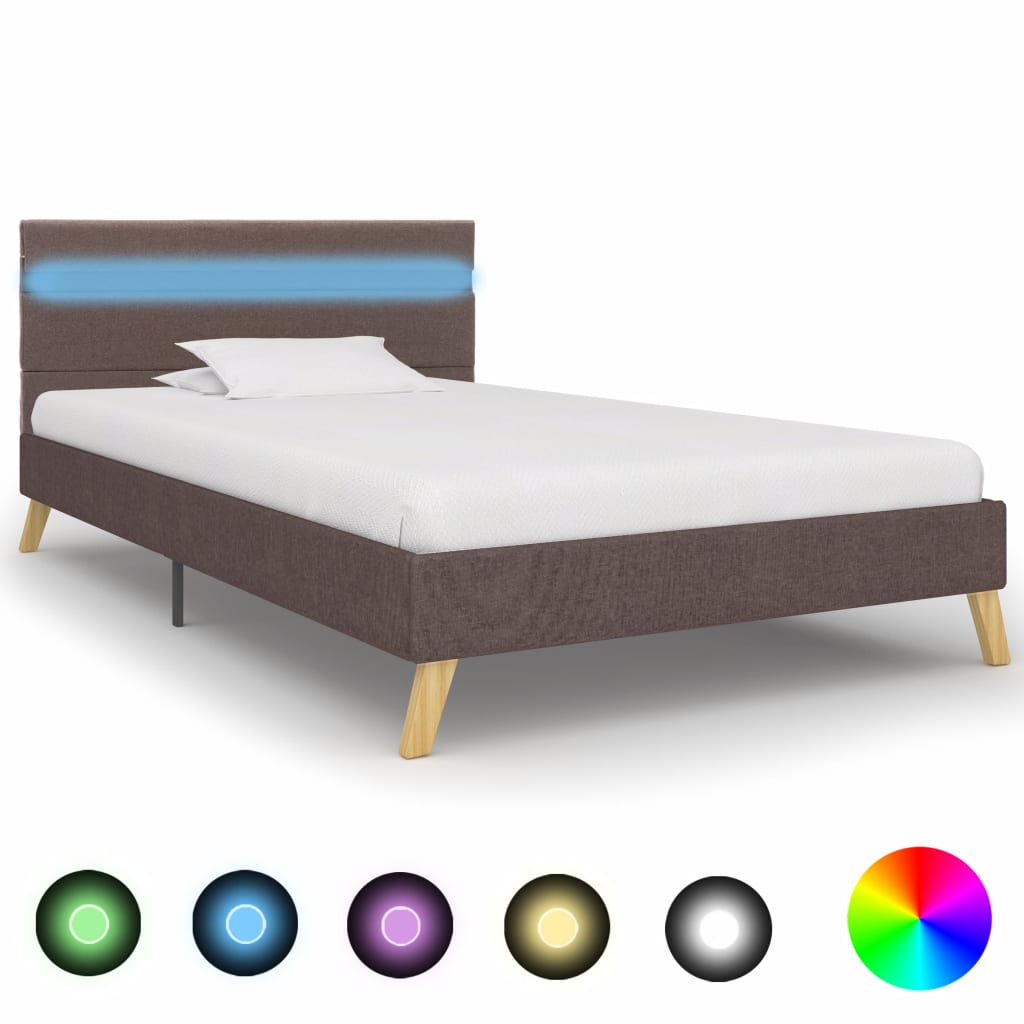 Рамка за легло с LED, таупе, плат, 90x200 см