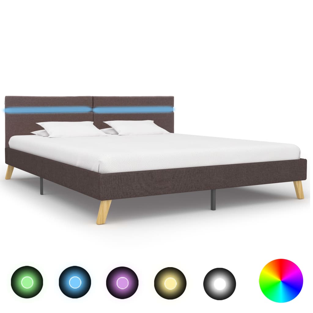 Рамка за легло с LED, таупе, текстил, 160x200 см