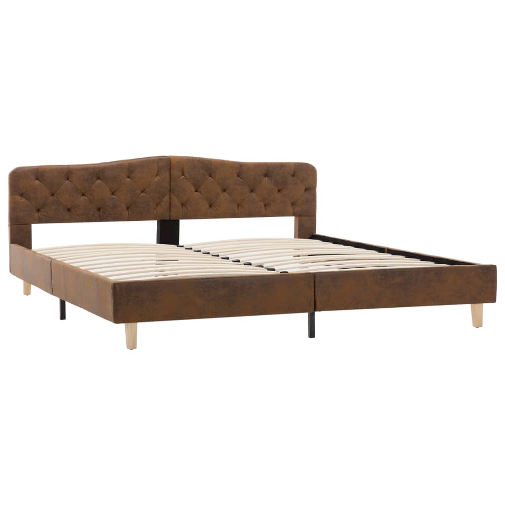 Рамка за легло, кафява, изкуствен велур, 180x200 см