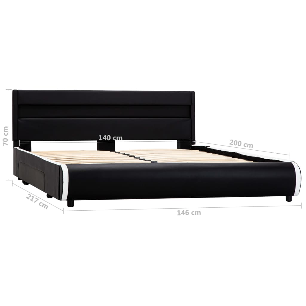 Рамка за легло с LED, черна, изкуствена кожа, 140x200 cм 
