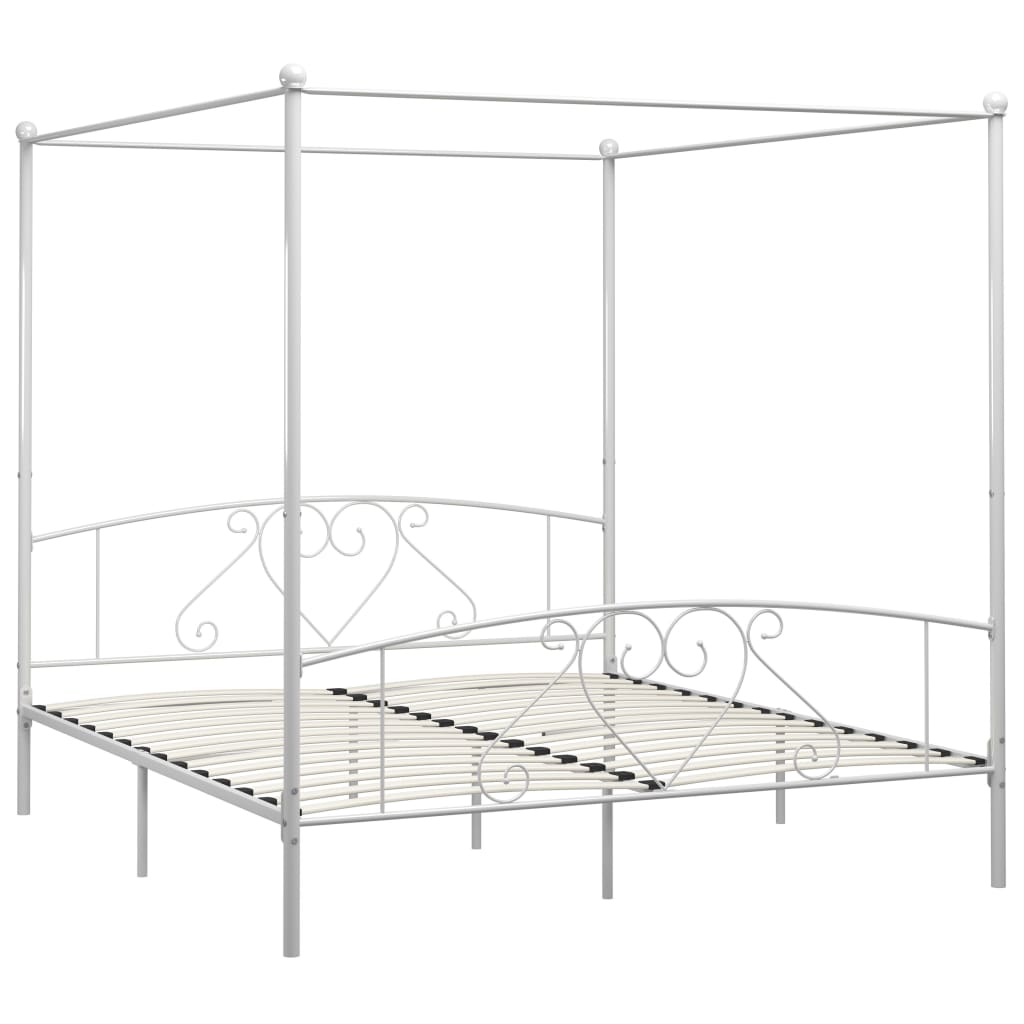 Рамка за легло с балдахин, бяла, метал, 200x200 см 