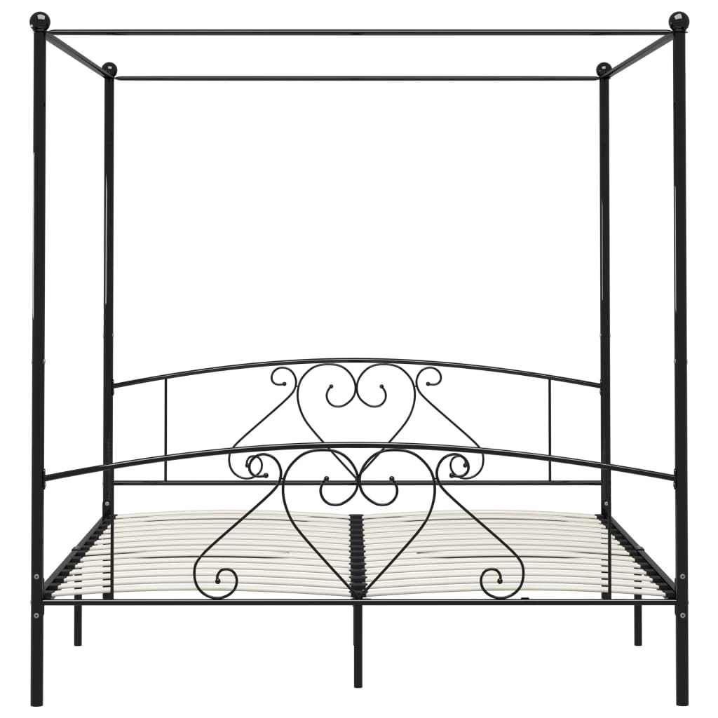 Рамка за легло с балдахин, черна, метал, 180x200 cм 