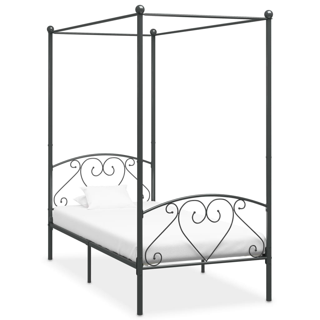 Рамка за легло с балдахин, сива, метал, 90x200 cм 