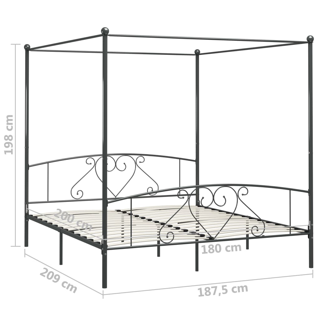Рамка за легло с балдахин, сива, метал, 180x200 см 