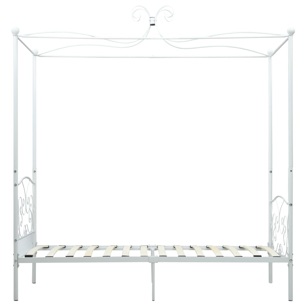 Рамка за легло с балдахин, бяла, метал, 90x200 cм