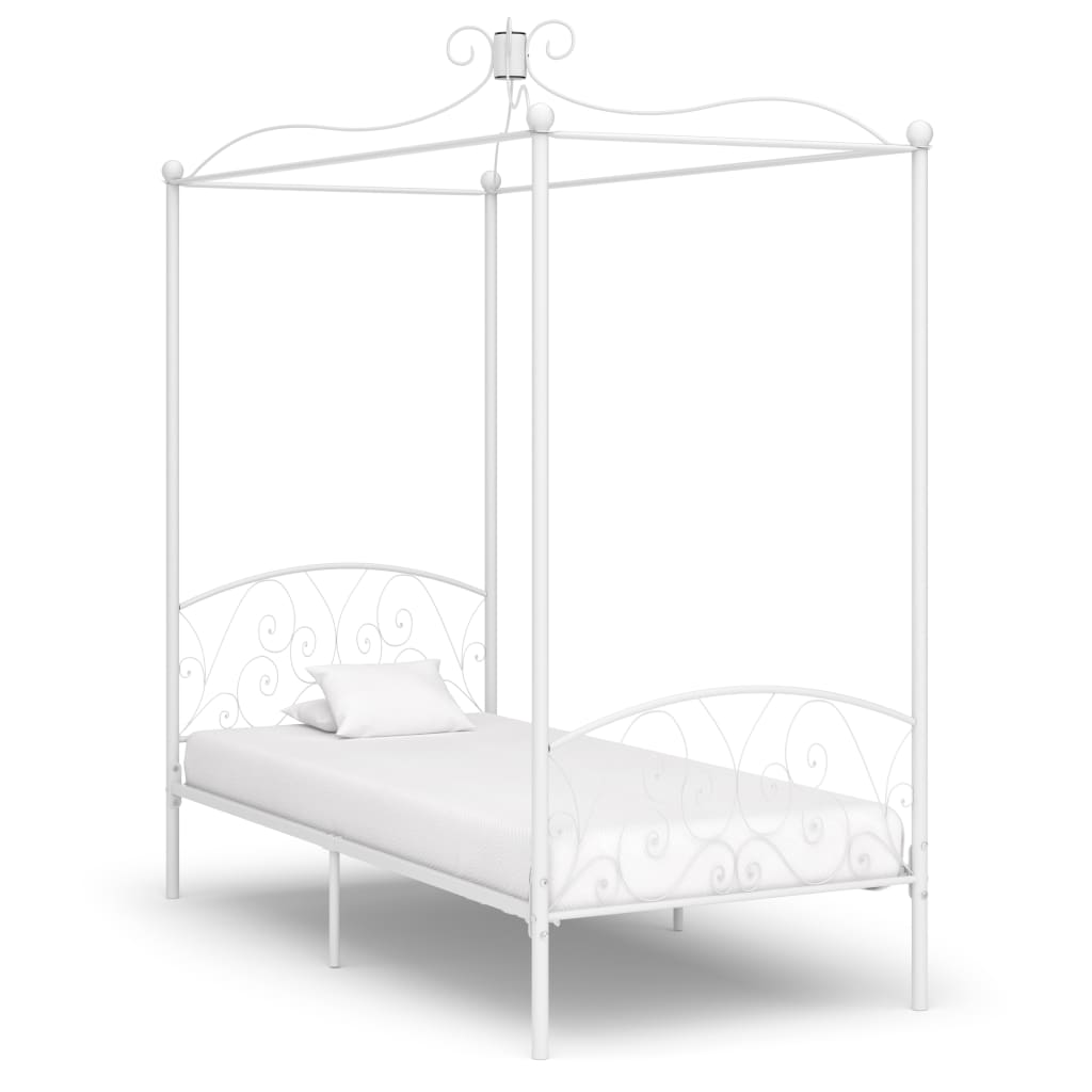 Рамка за легло с балдахин, бяла, метал, 100x200 cм