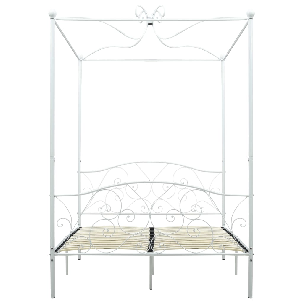 Рамка за легло с балдахин, бяла, метал, 120x200 см