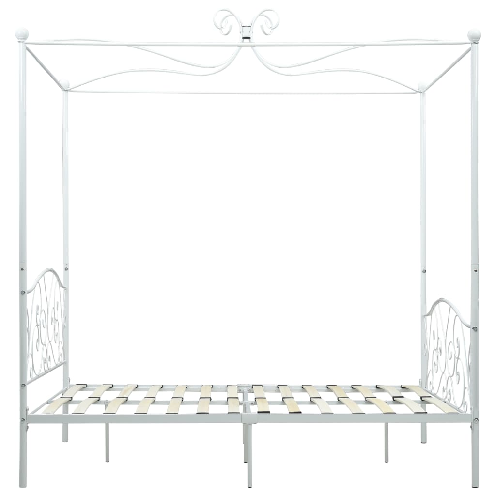Рамка за легло с балдахин, бяла, метал, 120x200 см