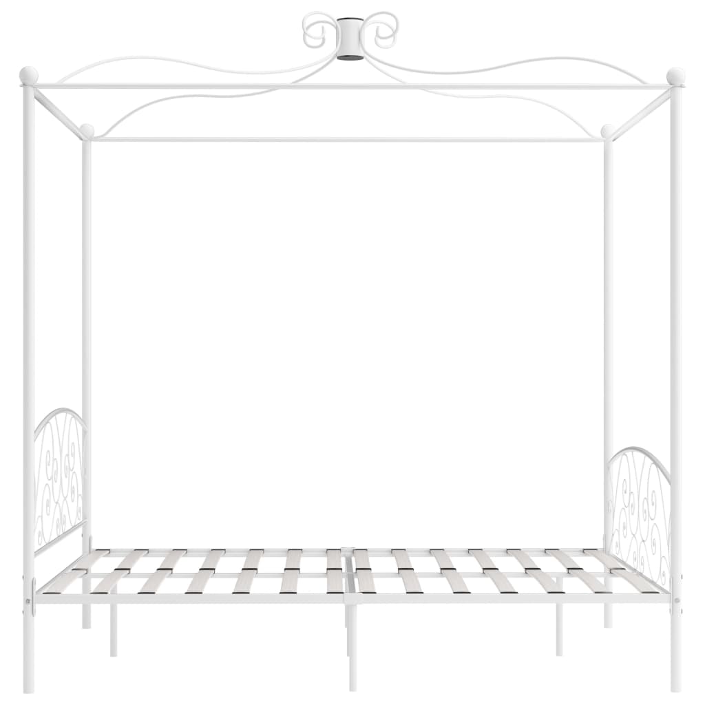 Рамка за легло с балдахин, бяла, метал, 180x200 cм