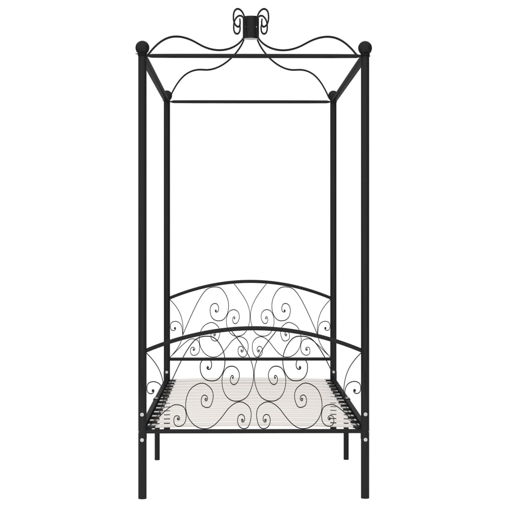 Рамка за легло с балдахин, черна, метал, 90x200 cм