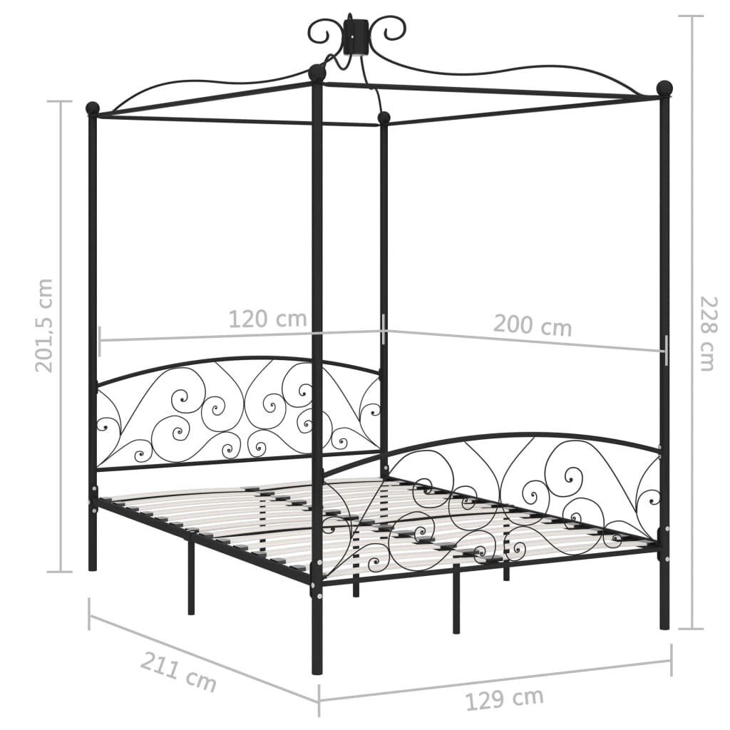 Рамка за легло с балдахин, черна, метал, 120x200 cм