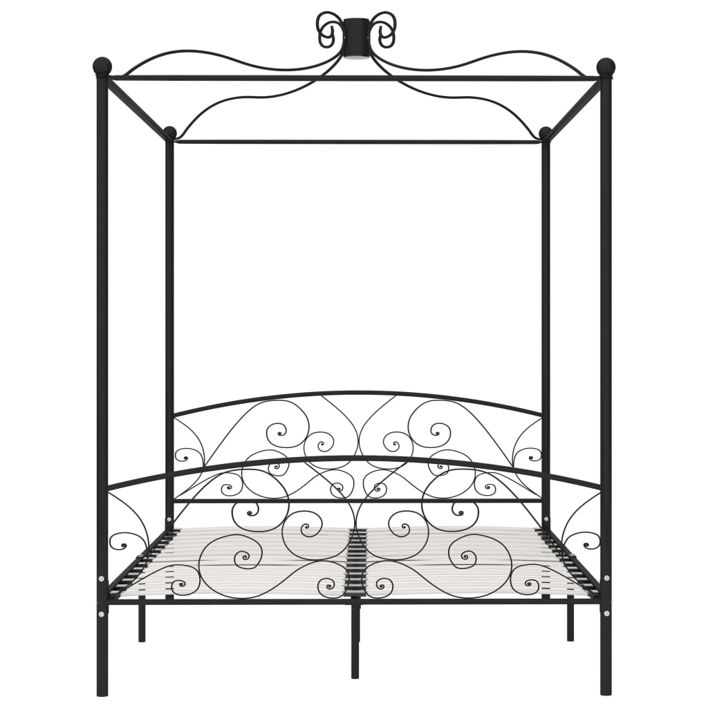 Рамка за легло с балдахин, черна, метал, 180x200 cм