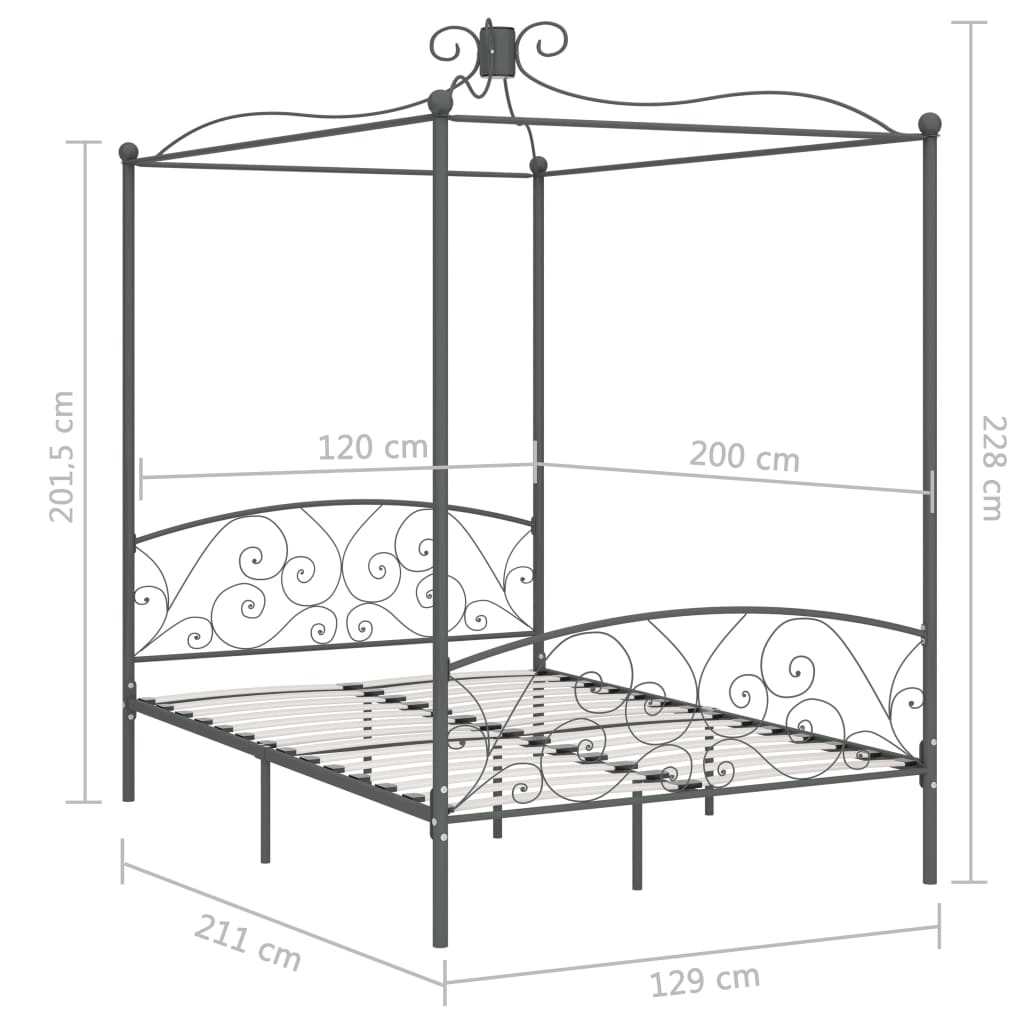 Рамка за легло с балдахин, сива, метал, 120x200 см
