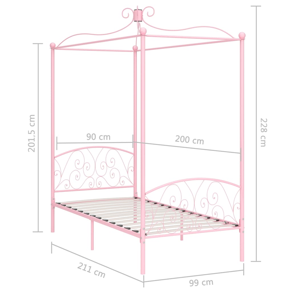 Рамка за легло с балдахин, розова, метал, 90x200 см