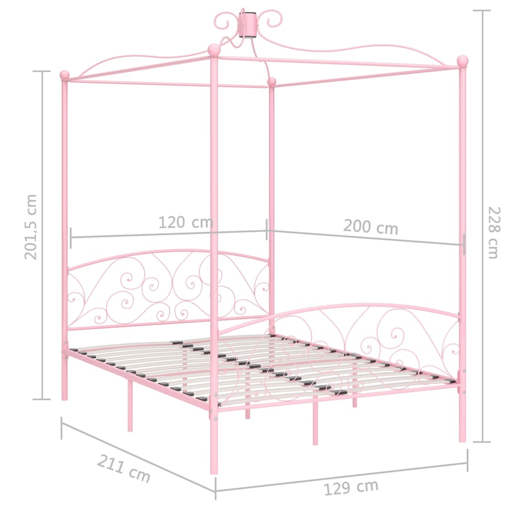 Рамка за легло с балдахин, розова, метал, 120x200 cм