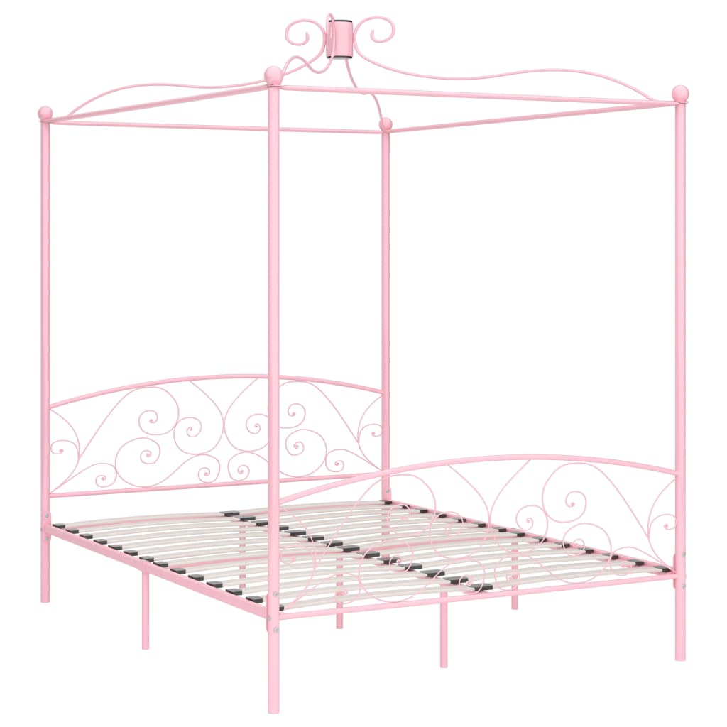 Рамка за легло с балдахин, розова, метал, 160x200 см