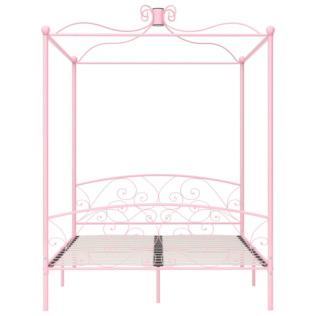 Рамка за легло с балдахин, розова, метал, 180x200 см