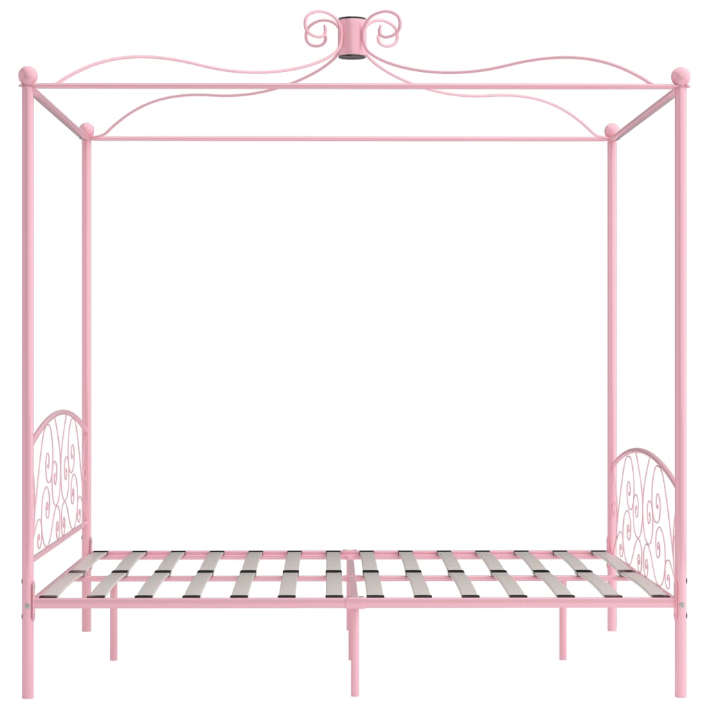 Рамка за легло с балдахин, розова, метал, 180x200 см