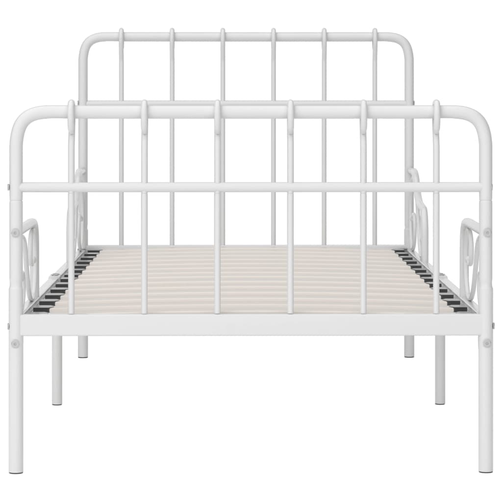 Рамка за легло с ламелна основа, бяла, метал, 90x200 см