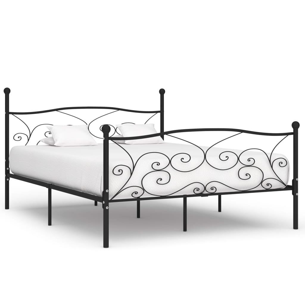 Рамка за легло с ламелна основа, черна, метал, 180x200 см