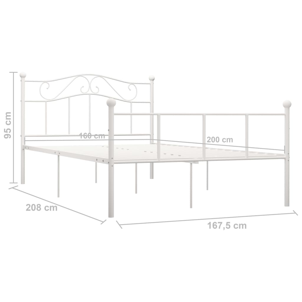 Рамка за легло, бяла, метал, 160x200 см