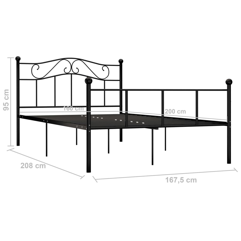 Рамка за легло, черна, метал, 160x200 см