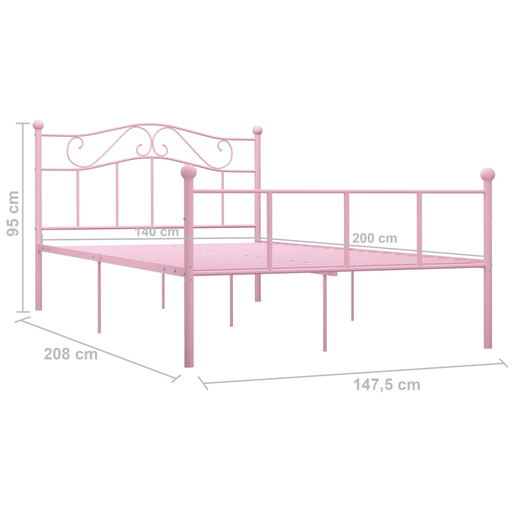 Рамка за легло, розова, метал, 140x200 см