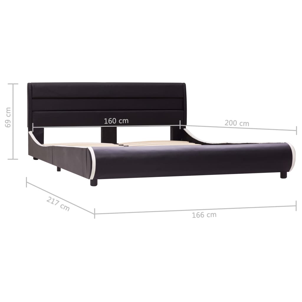 Рамка за легло с LED, черна, изкуствена кожа, 160x200 cм 