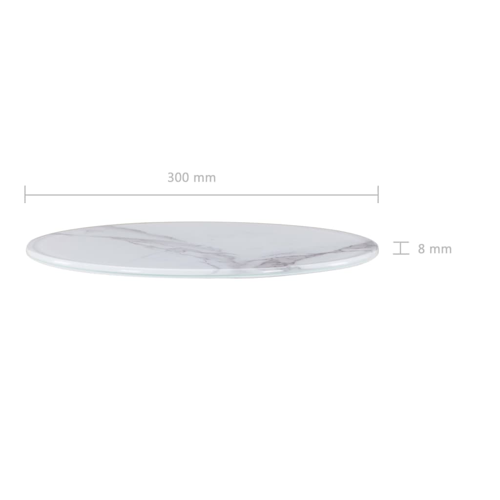 Плот за маса, бял, Ø30 см, стъкло с мраморна текстура