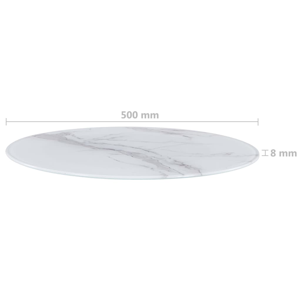 Плот за маса, бял, Ø50 см, стъкло с мраморна текстура
