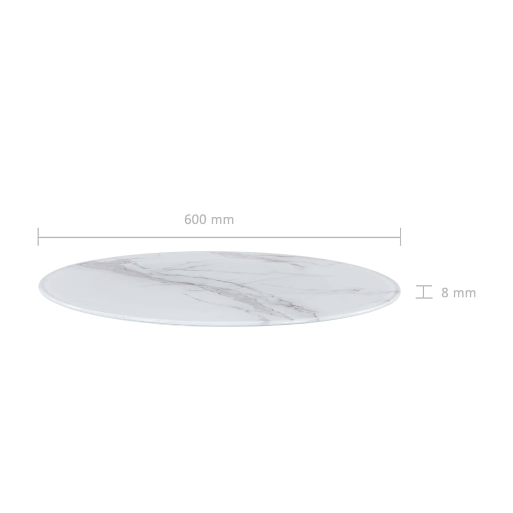 Плот за маса, бял, Ø60 см, стъкло с мраморна текстура