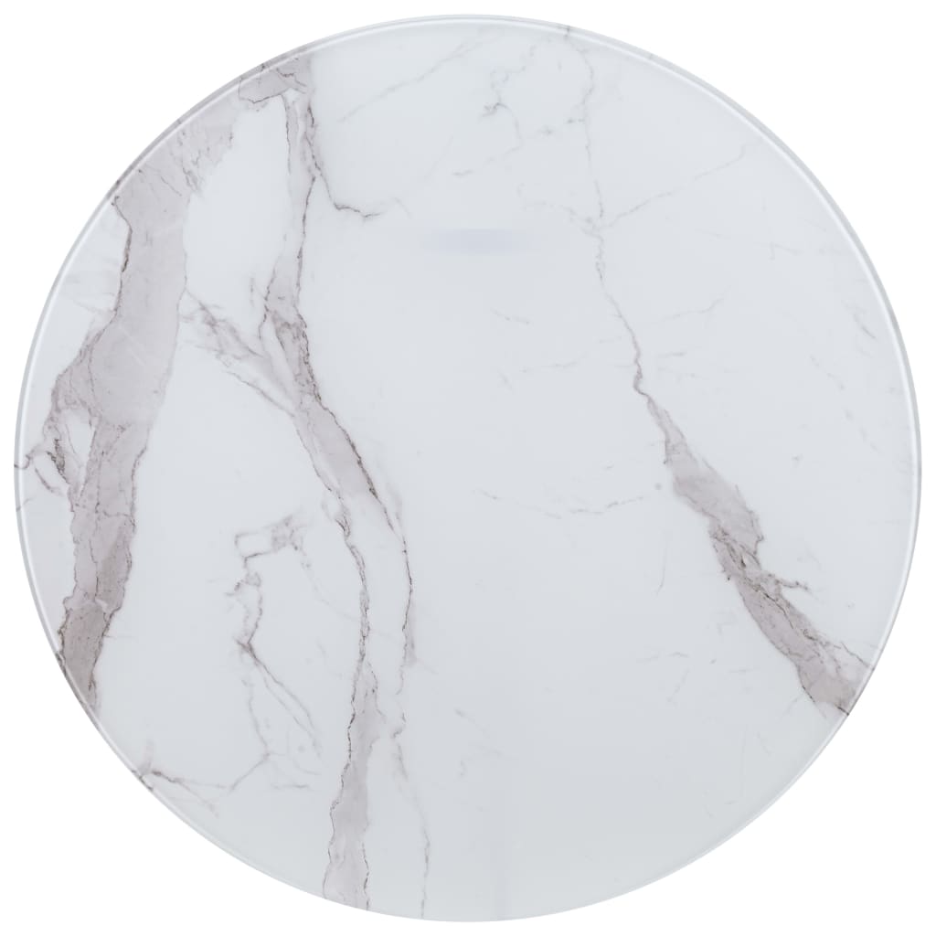 Плот за маса, бял, Ø80 см, стъкло с мраморна текстура