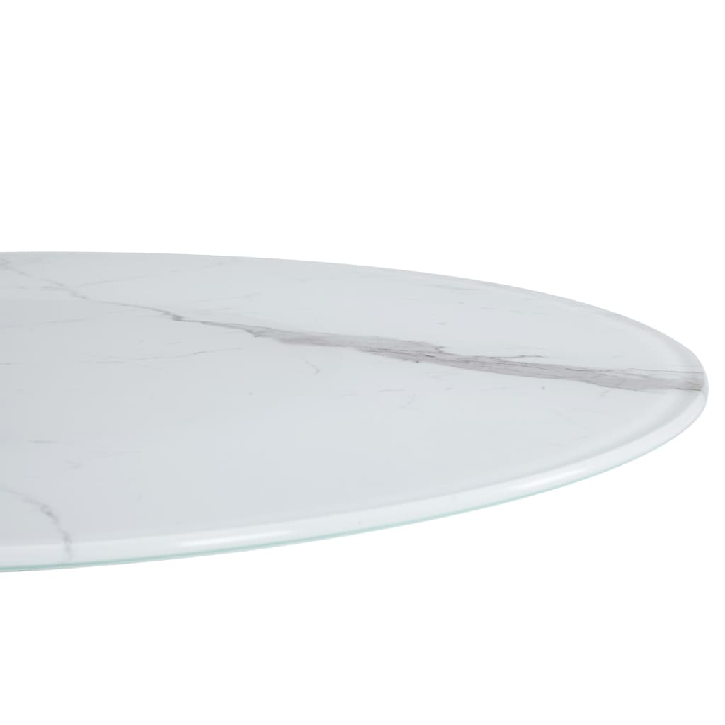 Плот за маса, бял, Ø80 см, стъкло с мраморна текстура