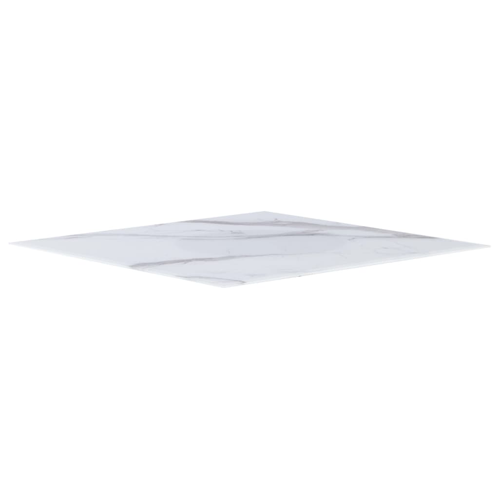 Плот за маса бял квадратен 70x70 см стъкло с мраморна текстура