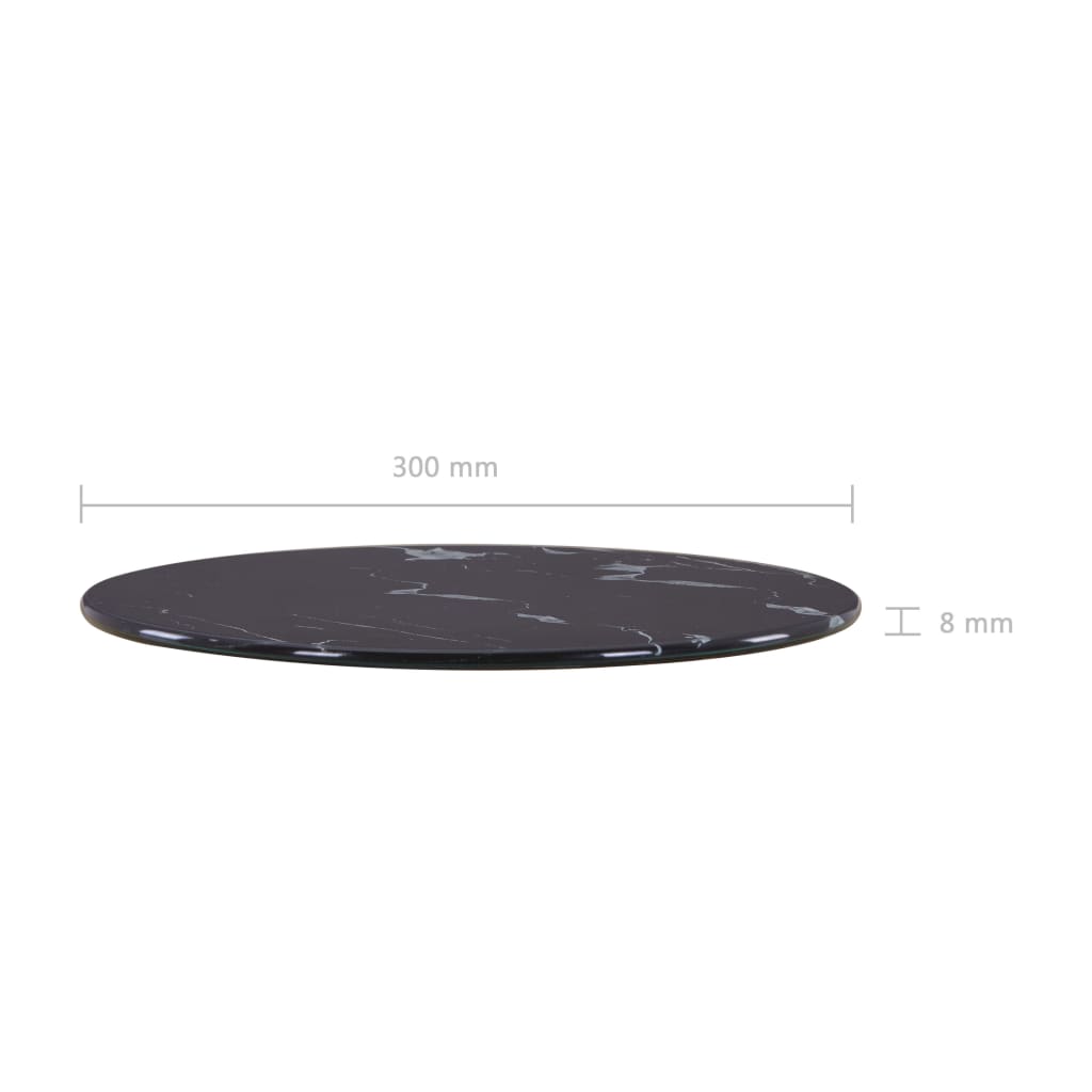 Плот за маса, черен, Ø30 см, стъкло с мраморна текстура
