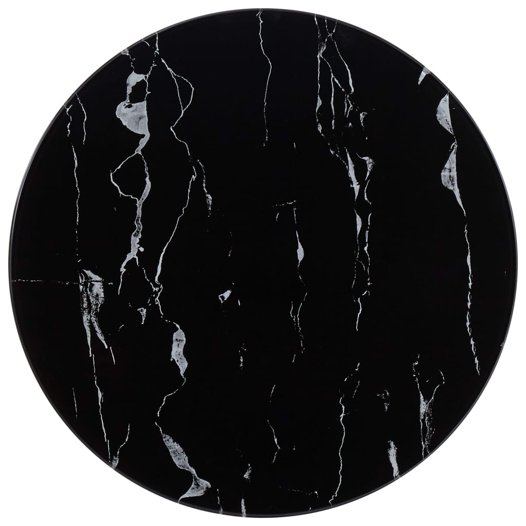 Плот за маса, черен, Ø50 см, стъкло с мраморна текстура