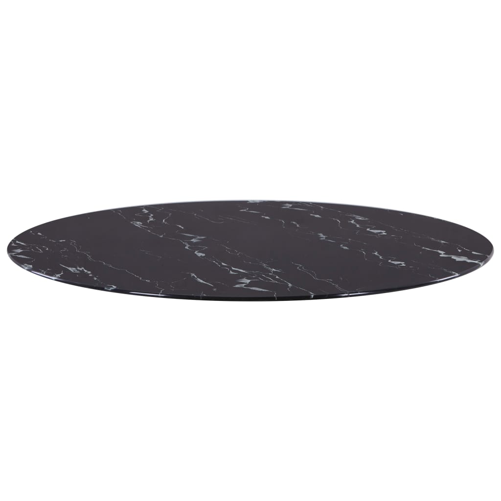 Плот за маса, черен, Ø90 см, стъкло с мраморна текстура