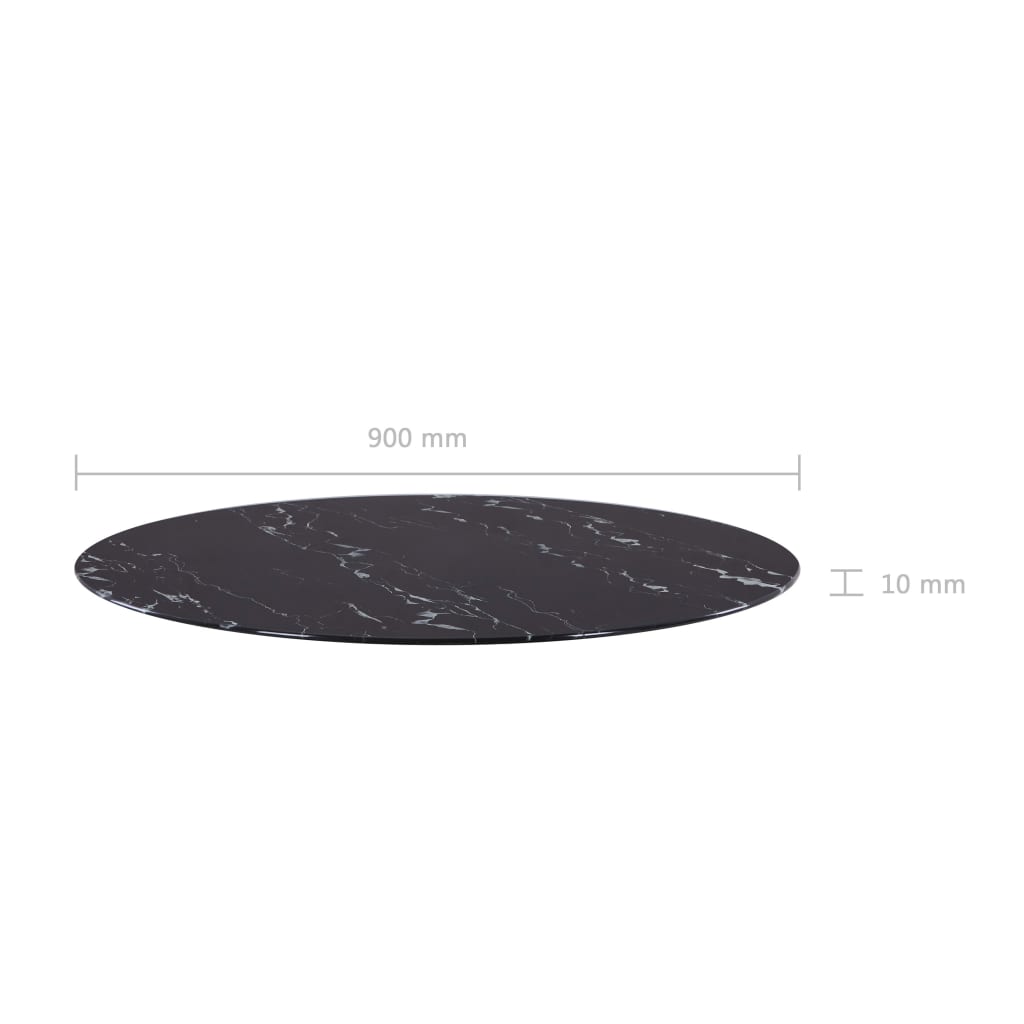 Плот за маса, черен, Ø90 см, стъкло с мраморна текстура