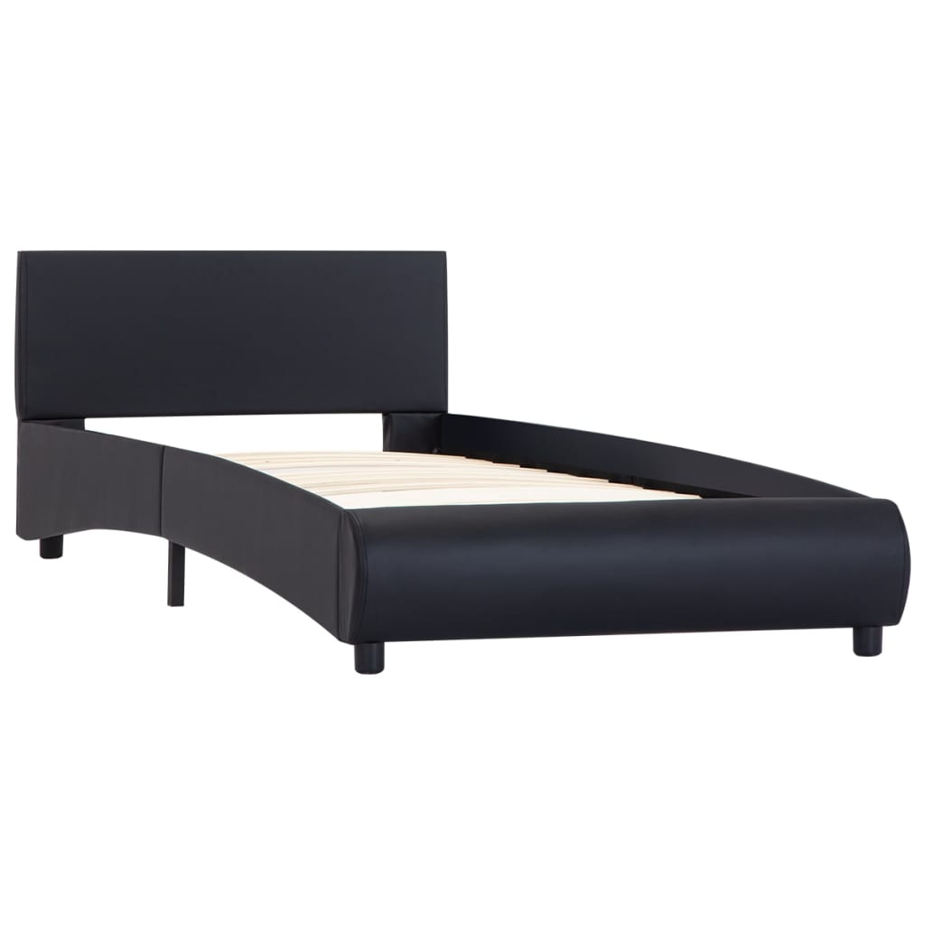 Рамка за легло с LED, черна, изкуствена кожа, 90x200 cм 