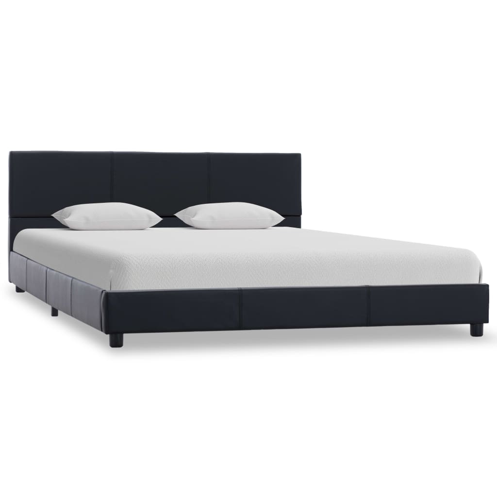 Легло с повдигащ механизъм, черно, изкуствена кожа, 140x200 cм