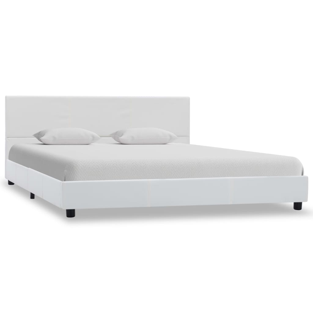 Легло с повдигащ механизъм, бяло, изкуствена кожа, 120x200 cм